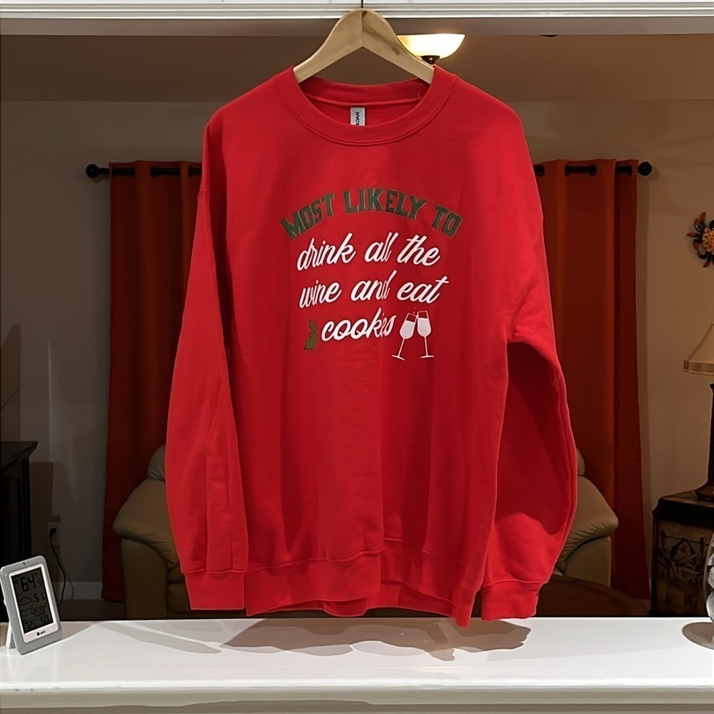 Ugly Sweater Most Likely To Drink All The Wine And Eat Cookies Sweatshirt Sz L - Picture 1 of 5